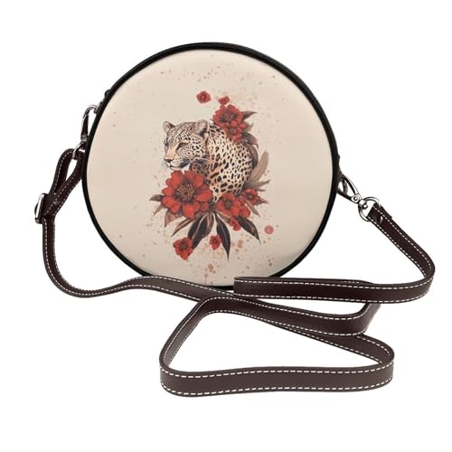 Circle Crossbody Bag for Women - elephant rain Print PU Leather Circle Purse for women