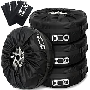 Gucass Reifentaschen Set 4 Stück, Reifenabdeckung 19–23 Zoll, Wasserfeste Reifentüten und Reifenschutzhülle, Reifentasche zur Reifenaufbewahrung und zum Transport, UV-Schutz, Schwarz, Gr. L (Ø 80 cm)