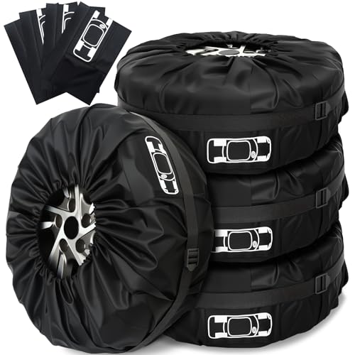Gucass Reifentaschen Set 4 Stück, Reifenabdeckung 19–23 Zoll, Wasserfeste Reifentüten und Reifenschutzhülle, Reifentasche zur Reifenaufbewahrung und zum Transport, UV-Schutz, Schwarz, Gr. L (Ø 80 cm)