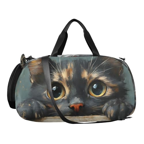 Duffle Bag for Boys or Girls with Shoes Compartment, Peeking Cat Sports Travel Bag Overnight2