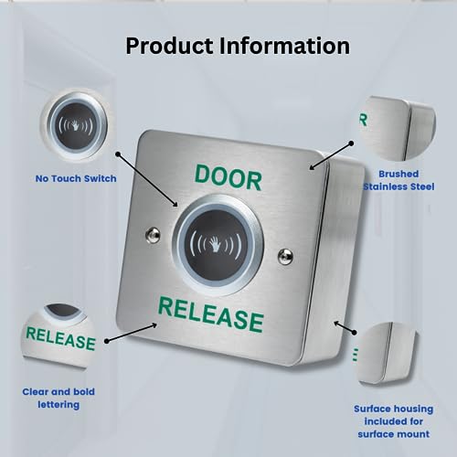 SecureMyDoor, No Touch Exit Button Hands-Free Door Release Switch with LED Indicator, Surface Mount with Infrared Technology - Image 2