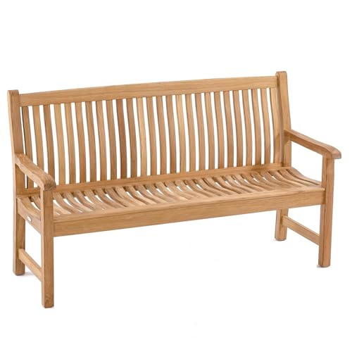 LMXRYPD Banco de Jardín de 4,9 Pies, Muebles de Exterior de Teca, Bancos para Exteriores con Respaldo Ideal, para Exteriores e Interiores, Porche Delantero