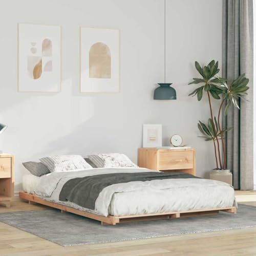 Marco de Cama de Suelo de Madera Maciza de Pino, Diseño de Perfil bajo, Estilo Japonés, Marco de Soporte de Colchón de Fácil Montaje para Uso Doméstico en Dormitorio (135x190cm)