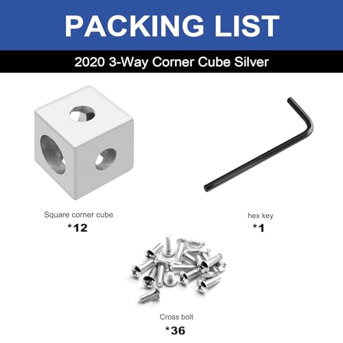 Image of 12pcs 2020 3-Way Corner Cube 2020 Extrusion Hardware T-Slot V-Slot Accessories with Screws and Nuts for 2020 Aluminum Extrusion Connector 3D Printer Accessories Silver