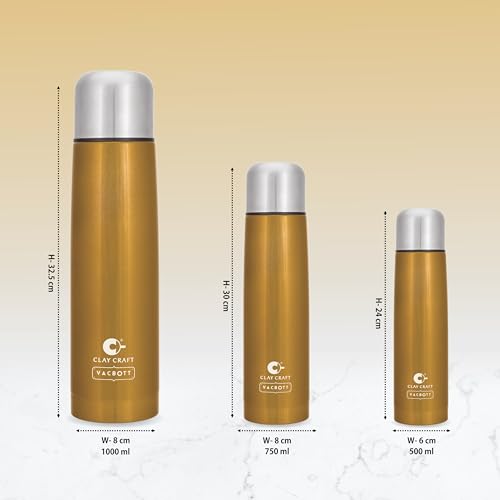 Image of Clay Craft Vacbott Terra Double Walled|18 Hours Hot and 24 Hours Cold Vacuum Insulated|Thermosteel| Flask 500 ml|Steel Water Bottles for Office|Travelling|BPA-Free|BIS Certified|1Year Limited Warranty
