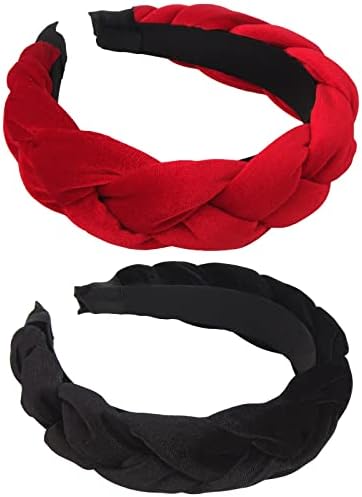 RINVEE Headbands for Women Velvet Braided Headbands Fashion Hairband Criss Cross Hair Accessories, Red and Black