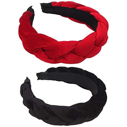 Rinvee Headbands For Women Velvet Braided Headbands Fashion Hairband Criss Cross Hair Accessories, Red And Black #TOP1