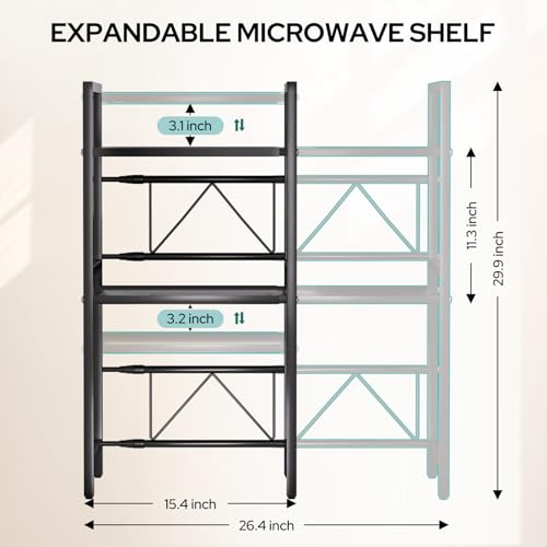 LZNIOZ Microwave Shelf with Hooks/Cutting Board Holder/Knife Holder/Cutlery Box, Microwave Stand for Kitchen Counter (Black) - Image 3