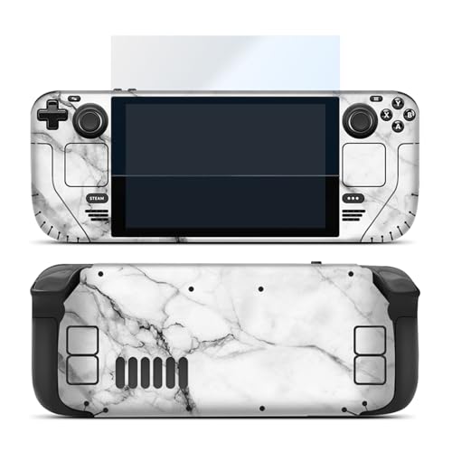 Autocollants Steam Deck marbre blanc avec protection d'écran verre HD