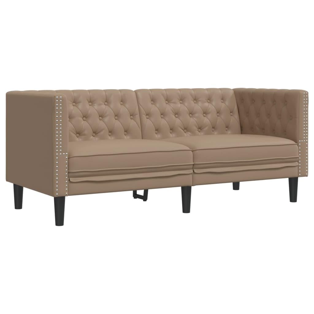 Poltrona Chesterfield a 2 Posti Cappuccino in Similpelle,Divano,Divano da Soggiorno,Design Moderno,Divano Posti Economico-372664
