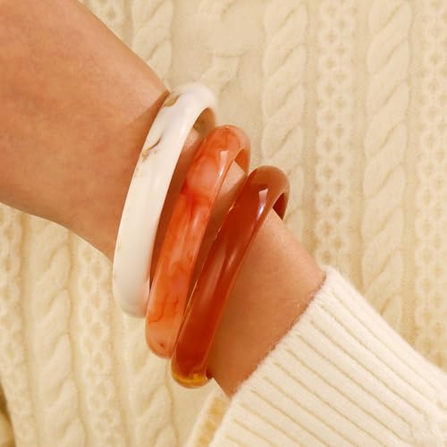MYANAIL 3Pcs Chunky Acrylic Stackable Bracelets Bangle Set for Women Colorful Large Thick Resin Wristbands Bracelets Geometric Circle Cuff Statement Bracelet Set Jewelry Gift4