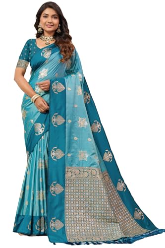 Image of SGF11 Women's Kanjivaram Pure Soft Silk Saree With Unstitched Blouse Piece
