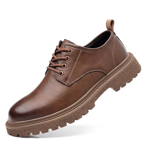 Men's Vintage Leather Lace Up Platform Oxfords Shoes Round Toe Low-Top Non-Slip Soft Business Formal Dress Shoes
