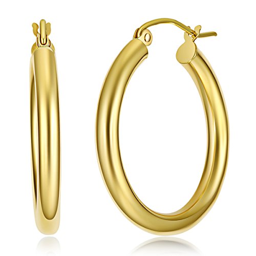 14k REAL Yellow Gold 3mm Thickness Hoop Earrings - 7 Different Size Available2