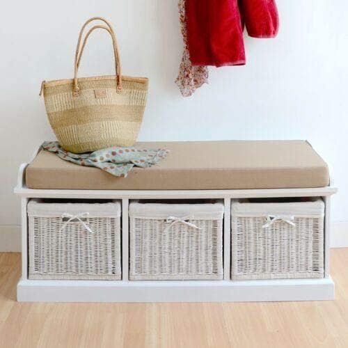 Tetbury White Storage Bench with Cushion. Quality hallway bench. VERY STURDY