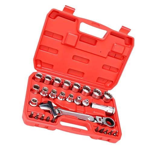 Pass Through Socket Spanner Set Featuring Bidirectional Ratcheting 12 Point Design Size 8mm to 24mm for Power Tool Impacts Use A