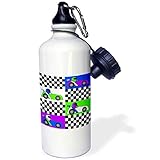 3dRose 'Boy Stuff Blue Purple Green Racecars Checkered Flag Design' Sports Water Bottle, 21 oz, White