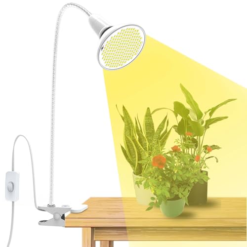QIANYAN 200 LED Vollspektrum Pflanzenlampe, 360° Schwanenhals Wachstumslampe für Zimmerpflanzenwachstum Garten Gewächshaus, Starker Griffclip Fixiert mit E27