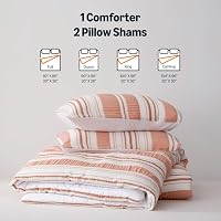 Amazon Basics Comforter Set, 3-Piece Jacquard Comforter and 2 Pillow Shams, All-Season Bedding, Queen, Pink Striped — image 5