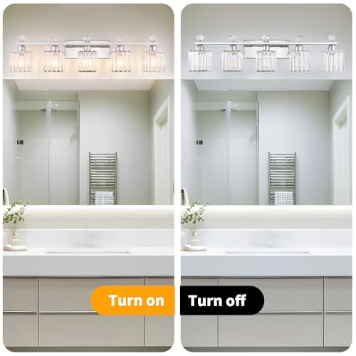 Image of Lxybcce Bathroom Vanity Lights Over Mirror - Easy Installation with Clear Guide, 5-Light Shadow-Free Design, Chrome Crystal Finish - for Modern Home Bathroom Lighting Fixtures in DIY Projects