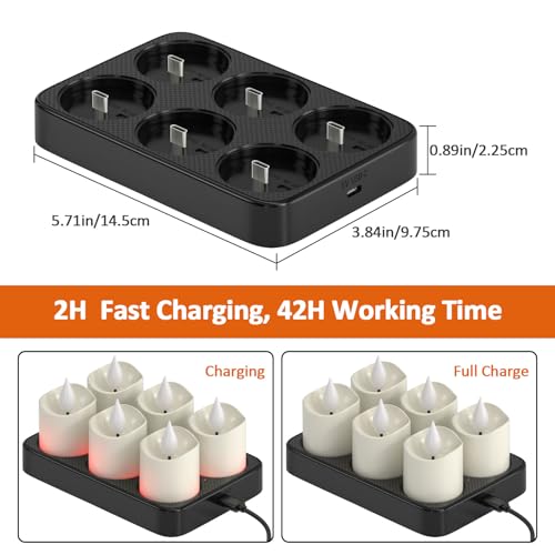 Image of Yme Rechargeable Votive Candles Battery Operated with Remote & Timer | Flickering Flameless LED Tea Lights with USB-C Charging Base, for Home Lantern Table Emergency Halloween Party Decor, 6PCS