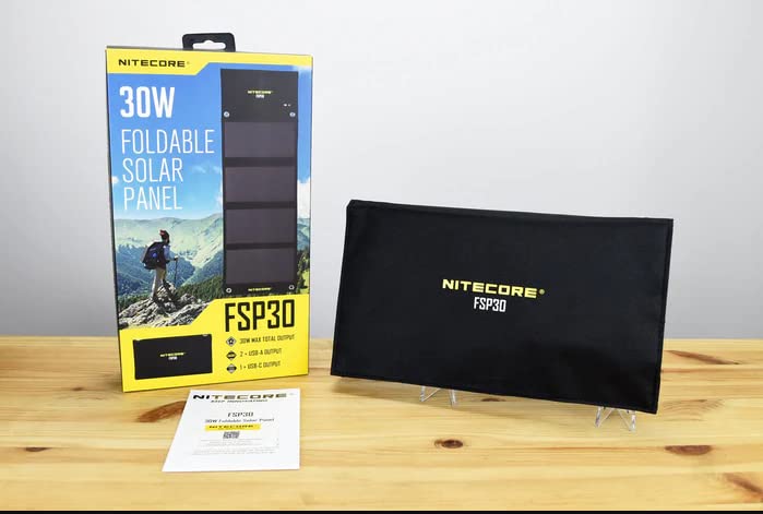 Image of NITECORE FSP30 30W Portable Solar Charger, USB-A & USB 3 Output Ports, High Efficent 4 Foldable Panels for Camping Hiking Van RV Trip Compatible with Phones and Tablets with Nitecore Sticker