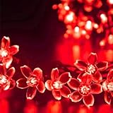 JACUXLSS Cherry Blossom Flower String Lights, 100 led 33 feet 8 Mode Plug in Fairy Lights for Valentine's Day, Wedding, Birthday Party, Christmas Easter Tree Hanging Decorations (Red)