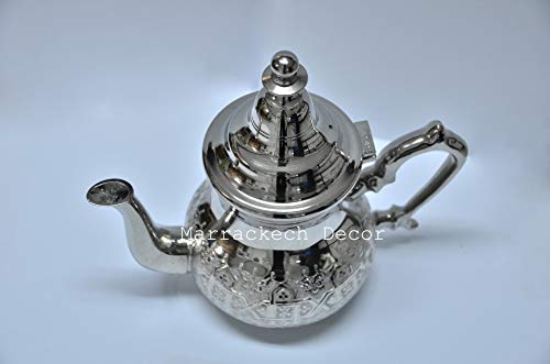 Moroccan 4 Cups Tea Pot Handmade Serving Small Brass Silver Plated Teapot Hand Carved In Fes Morocco #TOP1
