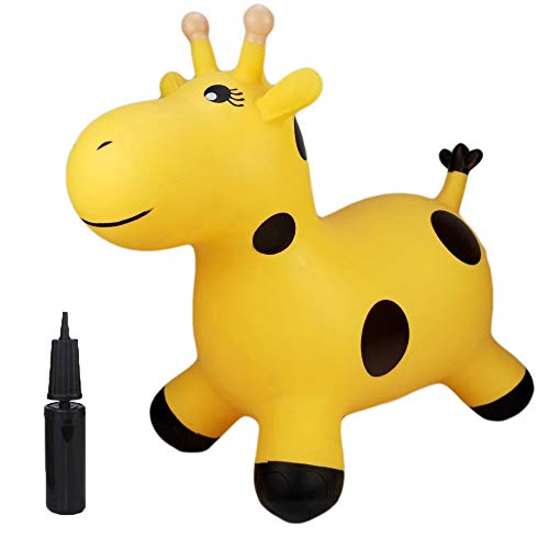 Image of Toy House Bouncy Horse Hopper Inflatable Jumping Smiling Giraffe, Ride On Rubber Bouncing Animal Toys for Kids Toddlers Boys and Girls | Pump Included