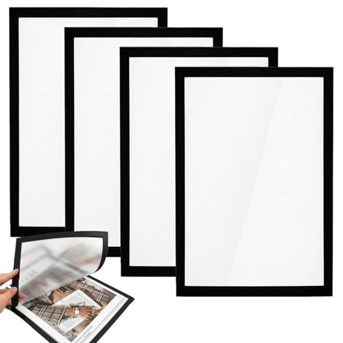 4 marcos magnéticos A4, marco magnético autoadhesivo, 32,5 x 23,8 cm, marco magnético con cierre magnético, pósteres, información, publicidad, ofertas, certificados, marcas de sala, publicidad, etc