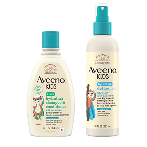 Aveeno Kids 2-In-1 Hydrating Shampoo & Conditioner, Gently Cleanses, Conditions Kids Hair, 12 Fl. Oz With Aveeno Kids Hydrating Detangling Spray, Quickly & Gently Detangles Kids' Hair, 10 Fl. Oz #TOP11