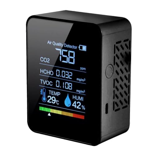 Bekasa Detector dióxido Carbono, Detector Calidad Aire 5 en 1, medidor CO2 para Interiores, Monitor Digital TVOC HCHO, medidor de Temperatura y Humedad, medidor luz Fondo Colorida para el hogar