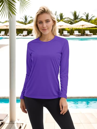 Tacvasen Women'S Uv Swim Shirt Rash Guard Athletic Tops Breathable Hot Weather Long Sleeve Quick Dry T-Shirt Purple L thumb #5
