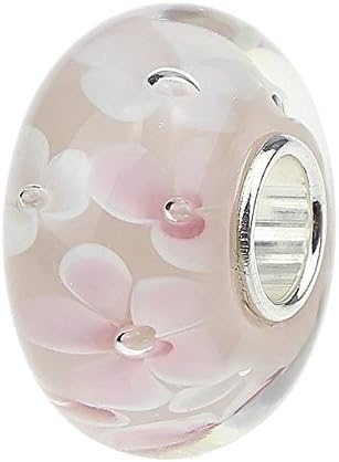 CHAWIN Jewelry Lampwork Murano Glass Beads Hawaii Garden Charm with 925 Sterling Silver Core Flower Blossom Charm Pink Charms