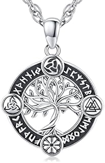Friggem ViKing Necklace 925 Sterling Sliver Viking Tree of Life Pendant Necklace Viking Jewellery for Men Women With Stainless Steel Chain 55 cm