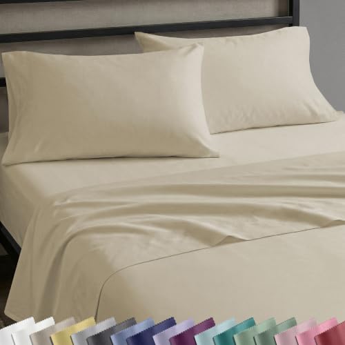 Image of California Design Den King Size Sheets Set - Natural 100% Cotton Sheets King Size with Deep Pockets, Soft Sateen Weave, Breathable and Durable Bedding Set Beige (Warm Taupe)