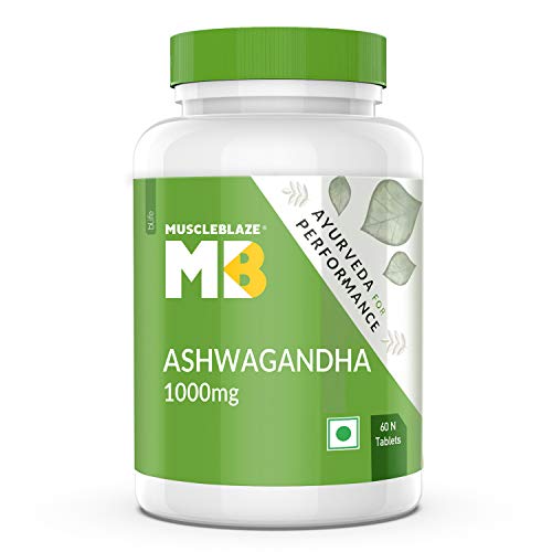 MuscleBlaze Ayurveda for Performance, Ashwagandha 1000mg, High Strength Potent Formula, Gluten Free, Non GMO, No Preservatives, 60 Tablets MuscleBlaze Ayurveda for Performance, Ashwagandha 1000mg, High Strength Potent Formula, Gluten Free, Non GMO, No Preservatives, 60 Tablets