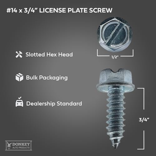 License Plate Screws - #14 X 3/4" Slotted Hex Head - American (100 Per Box)