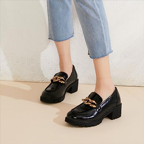 Image of Chunky Loafers Women Platform Loafers for Women Comfort Slip-on Loafers with Chain Faux Leather