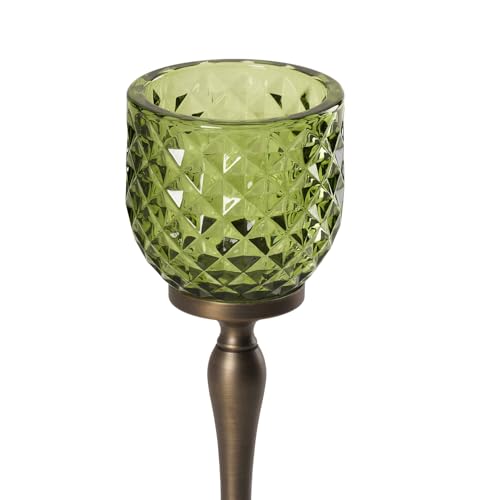 Image of Pure Home Green Diamond Cut Hurricane - Large | Size: 9 x 9 x 24 cm | Premium Hurricanes for Everyday Styling | Living Room & Home Decor Showpiece | Ideal for Diwali & Festive | Premium Decor | Pack of 1