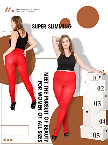 Image of DancMolly Plus Size Tights for Women, Control Top Semi Opaque Nylon Pantyhose High Waist