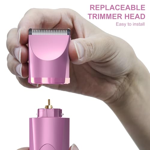 Image of OLOV Electric Body Hair Trimmer - Groin Trimmer for Men - Bikini Trimmer Women - Wet /Dry Shaver Groomer, Replaceable Ceramic Blade Heads, USB Recharge Dock, Waterproof Hygiene Razor, Pink
