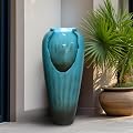 ourrco 30.7" H Concrete Jar Water Fountain Outdoor Garden Cascading Water Fountain Vase Waterfall Feature w/Electric Pump and LED Light for Indoor Outdoor Home Decor