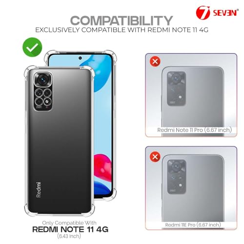 Image of 7SEVEN Back Cover for Mi Redmi Note 11 4G Transparent Mobile Back Case Shock Proof Design Camera Edges Protection Crystal Clear Phone Case Silicon Soft TPU and Flexible Bumper Phone Cover