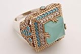 Turkish Handmade Jewelry Square Shape Princess Cut Aquamarine and Round Cut Turquoise Topaz 925...