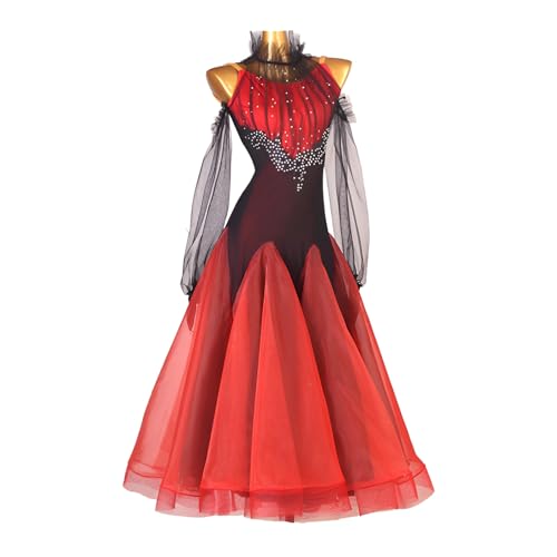 Vestido De Baile De Salón For Mujer, Personalizado, Hecho A Mano, For Entrenamiento De Vals, Disfraces De Baile Social Con Diamantes De Imitación.(XXL)