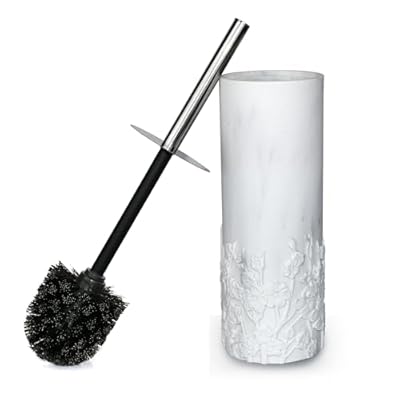 Indecor Home Marble Cherry Blossom Design Resin Toilet Brush and Holder Set for Bathroom, Stylish Design with Durable Bristles and Compact Storage