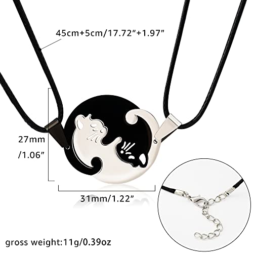Puzzle couples chat yin yang pendentif acier inoxydable BFF filles