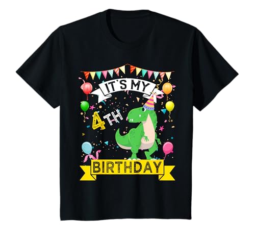 Niños It's My 4th Birthday Dinosaur T-rex Cool Cumpleaños Niño Niña Camiseta