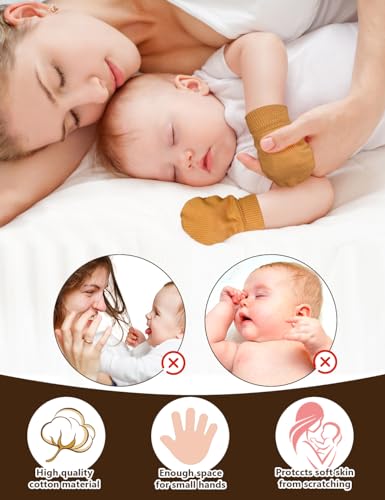 Stretchy Baby Hats and Mittens, Ribbed Neutral Newborn No Scratch Gloves Beanie Hospital Hat Set for Girls Boys3